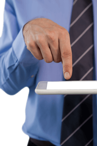 Businessman hand using tablet with transparent background