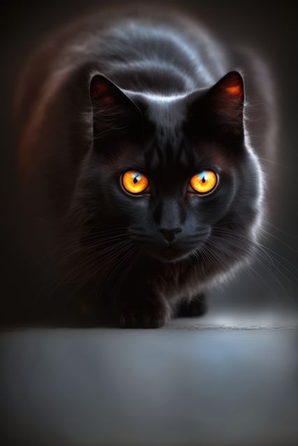 Black Cat with Glowing Orange Eyes Under Dark Setting - Download Free Stock Images Pikwizard.com