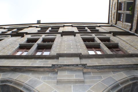 Looking Up at Historic Stone Building Facade