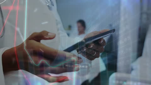 African American Doctor Using Tablet with Data Process Animation