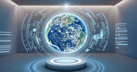 Futuristic Interface Displaying Rotating Earth Hologram