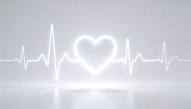 Luminous heart pulse ecg line with glitter texture and soft reflection