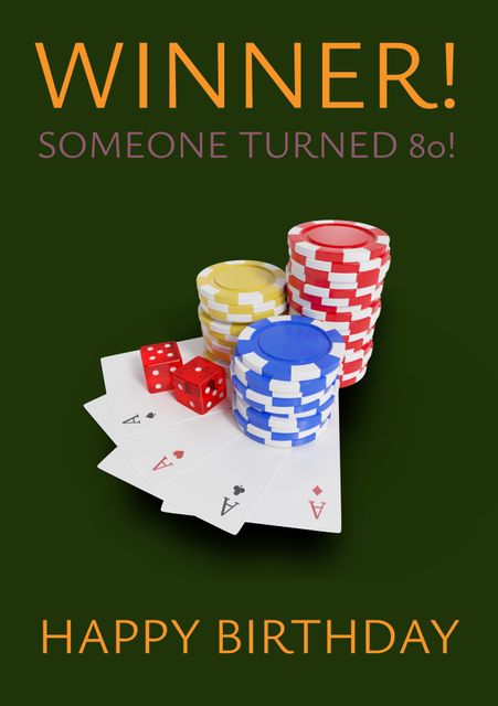 Perfect for celebrating an 80th birthday with a casino theme. Ideal for party invitations, greeting cards, or as a digital e-card for loved ones who enjoy gambling.