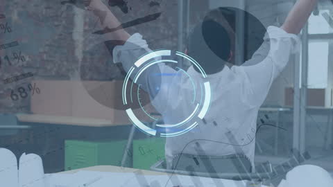 Businessman Analyzing Data with Digital Interface Overlay