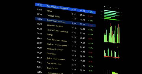 Stock market financial data on black background