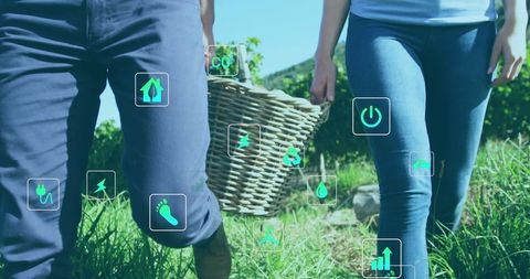 Eco-Friendly Couple Walking in Nature with Symbolic Graphics