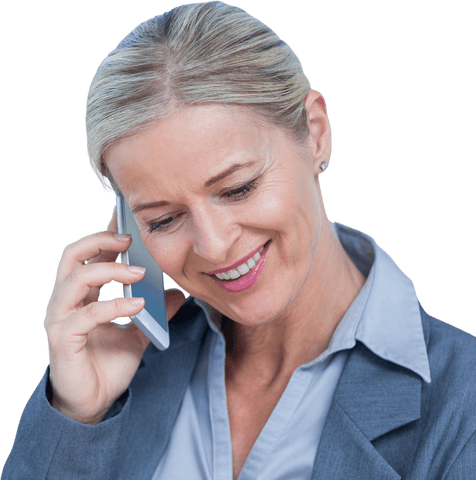 Mature Businesswoman Smiling on Phone Call Transparent Background - Download Free Stock Videos Pikwizard.com