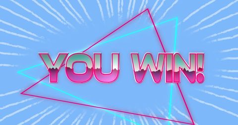 Vibrant you win digital display on blue striped background