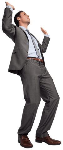 Transparent Image Businessman in Gray Suit with Hands Raised
