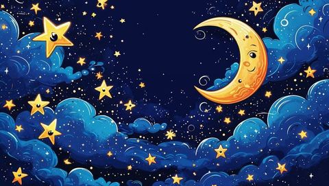 Whimsical Crescent Moon with Stars in Dreamy Night Sky