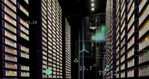 Futuristic Server Room with Ecology Data Overlay