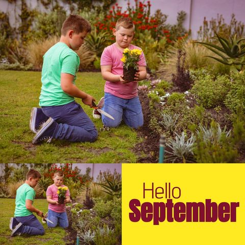 Children Planting Flowers to Welcome September in Garden