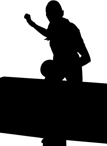 Transparent silhouette of female table tennis player in action