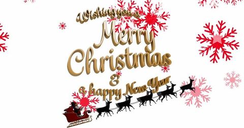 Gold Merry Christmas and Happy New Year Text with Santa Sleigh