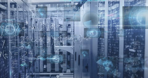Mathematical Equations Overlay in Futuristic Data Center