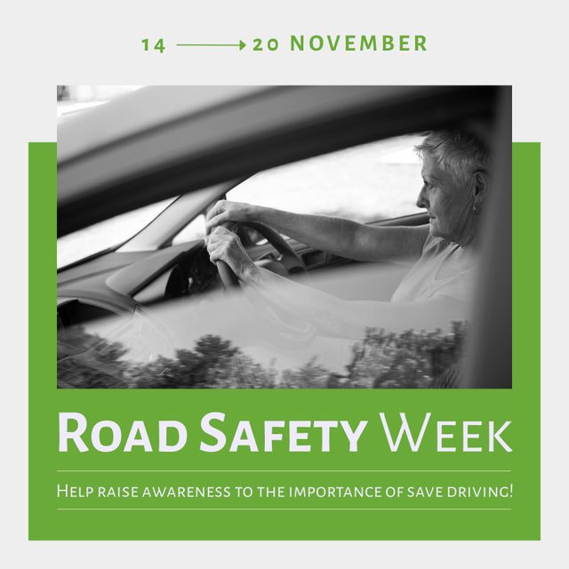 Senior Woman Driving Car Promoting Road Safety Week - Download Free Stock Templates Pikwizard.com