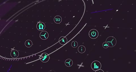 Futuristic Digital Interface with Renewable Energy Icons