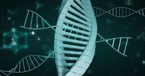 3d dna helix floating in virtual space with molecular lattice and neon glow