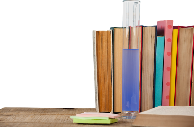 Transparent background of books and test tube on wooden table - Download Free Stock Videos Pikwizard.com