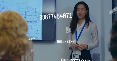 Business presentation with floating data and global finance theme