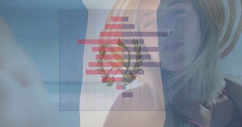 Guatemalan crest with beach lifestyle and chart overlay