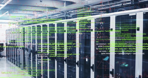Digital Data Animation Over Server Room Highlighting Technology Concept