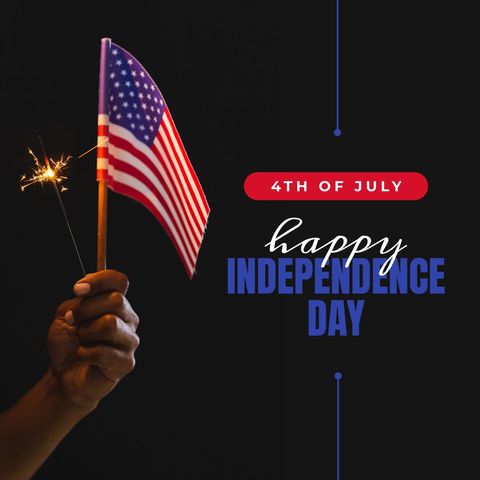 Hand Holding Sparklers and American Flag Celebrating Independence Day