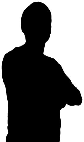 Silhouette of confident man with arms crossed on transparent background