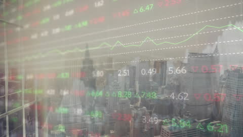 Financial Data Overlay on Urban Skyline