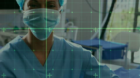 Healthcare Data Processing with Female Surgeon in Mask