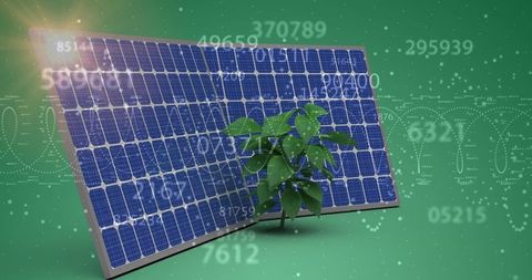 Green energy concept with solar panel and digital data