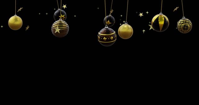 Elegant Black and Gold Christmas Baubles With Stars on Black Background - Download Free Stock Images Pikwizard.com