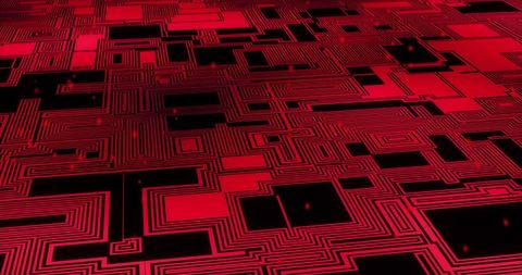 dynamic abstract design featuring intricate circuit patterns in red and black. perfect for illustrating technology articles, presentations on computing advances, themes about global data connectivity, digital network visuals, or backgrounds for tech-related content.