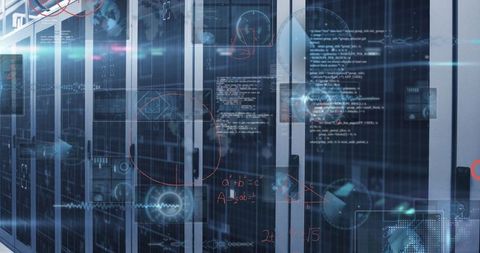 Futuristic Data Center with Network Code Overlays - Download Free Stock Images Pikwizard.com
