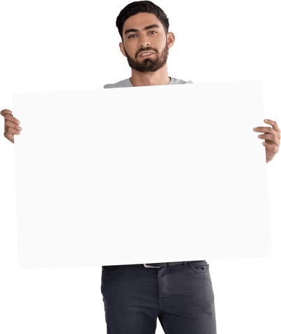 young man holding clean transparent blank white poster - Download Free Stock Videos Pikwizard.com