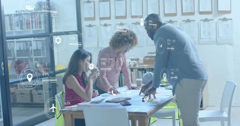 Diverse Architects Collaborating with Digital Interface Integration