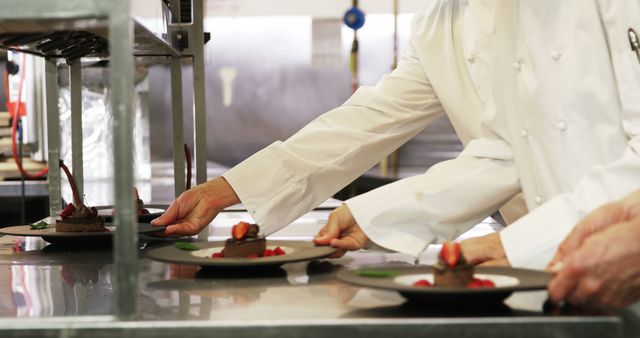 Chefs Preparing Gourmet Dessert Plates in Professional Kitchen - Download Free Stock Images Pikwizard.com