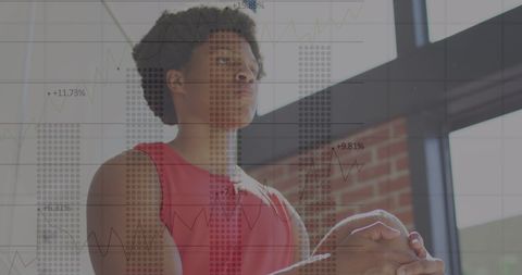 Digital Data Integration with African American Man in Gym Setting