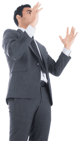 Businessman Gesturing Energetically on Transparent Background