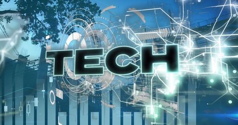 Glowing Tech Innovation Concept Over Urban Construction