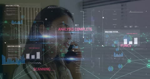 Businesswoman Analyzing Data with Future Technology Interface