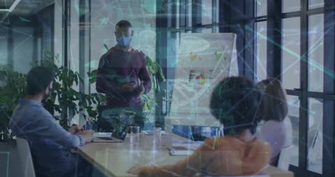 Business Presentation with Digital Network Projection in Office