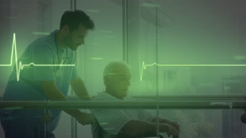 Doctor Assisting Elderly Patient with Heartbeat Visual Animation
