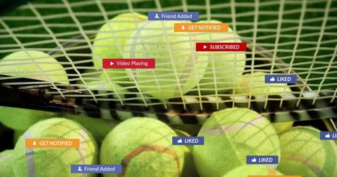 Tennis Balls with Social Media Notifications on Green Court