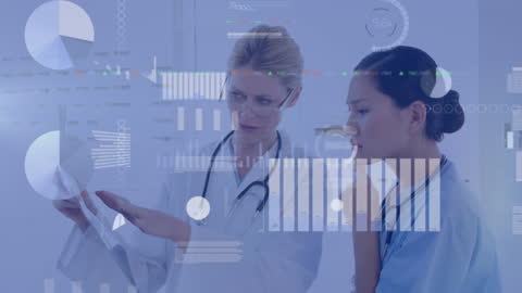 Medical Professionals Analyzing Financial Data Overlay
