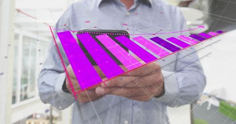 Businessman Analyzing 3D Bar Graph on Smartphone