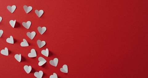 White Paper Hearts on Red Background for Valentine Celebration - Download Free Stock Images Pikwizard.com