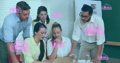 Office team collaborating on cloud-based technologies