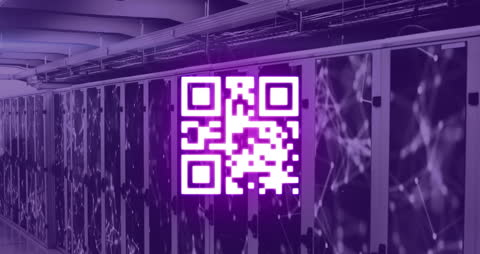 Digital QR Code Overlay on Modern Server Room