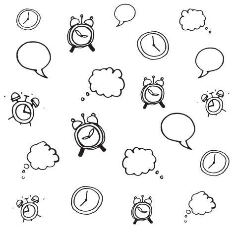 Sketch style clocks and speech bubbles with transparent background